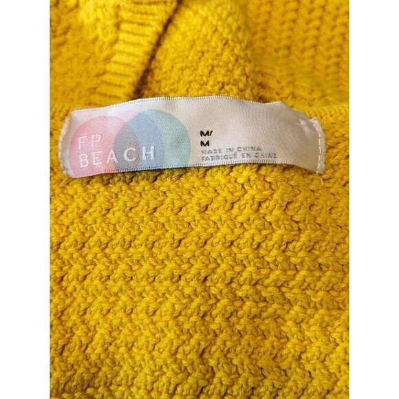 Free People Beach Playing Hard To Get Cropped Halter Sweater Women M Yellow Knit - Picture 7 of 9